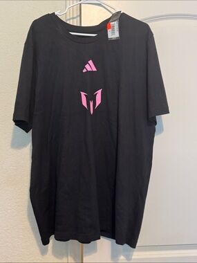 adidas Black Short Sleeve Tee with Pink Logo